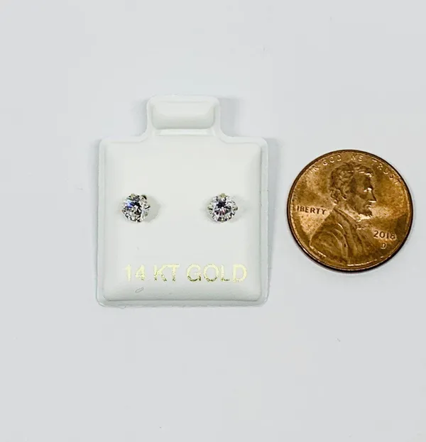 14k Gold Earrings White Screwback- Aretes En Oro De 14k - Image 2