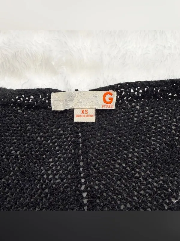 G by Guess Women's Black & Cream Chevron Fringe Crewneck Sweater Size XS - Image 3