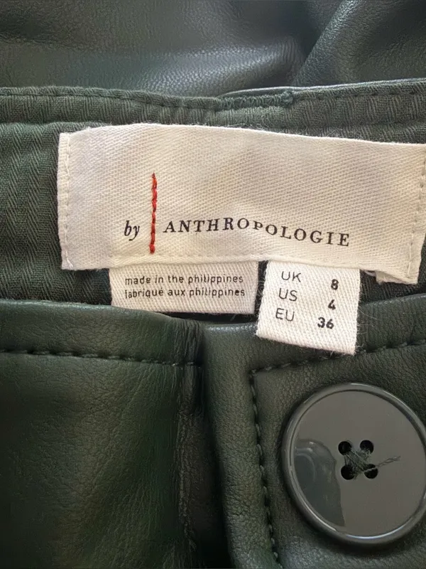 By Anthropologie Faux Leather Culottes Dark Green Sz.4‎ NWT - Image 6
