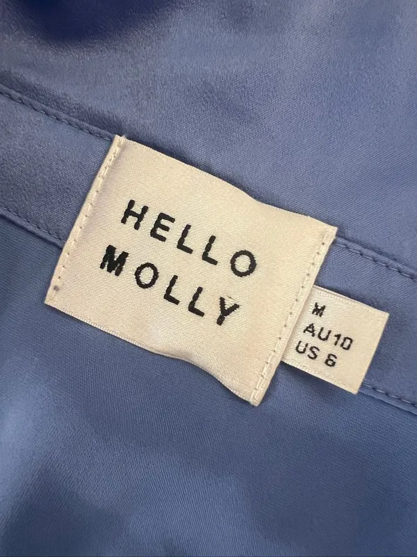 Hello Molly Blue New Perspective Satin Long Sleeve Mini Shirt Dress Size Medium - Image 7