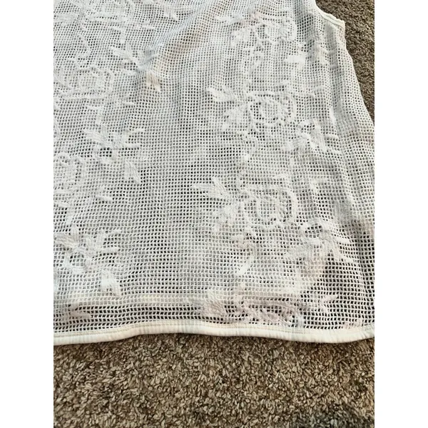 Banana Republic White Floral Crochet Mesh Cotton Tank Top Large Scoop Neck Slits - Image 5