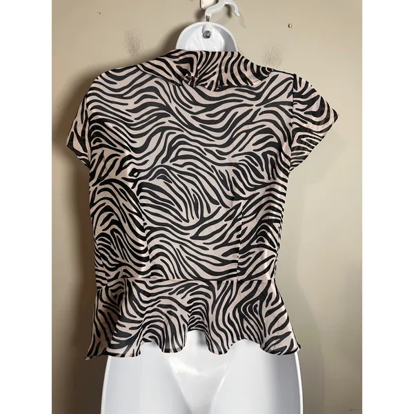 Victorias Secret Zebra Print Ruffle Front Blouse Vintage 2000s‎ Tan Black M - Image 4