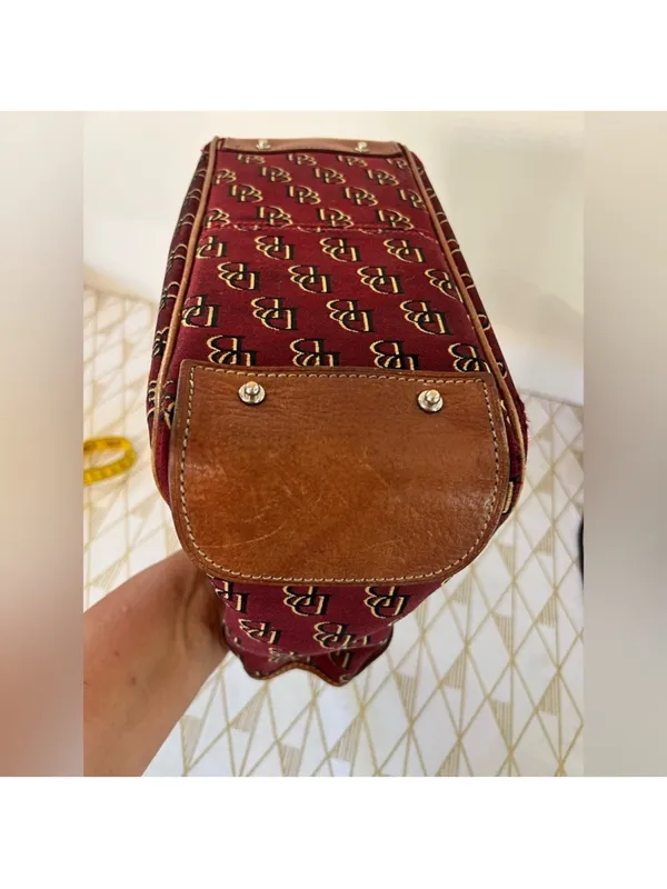 Dooney & Bourke Red Burgundy Logo Tote with Brown Leather Trim - Image 4