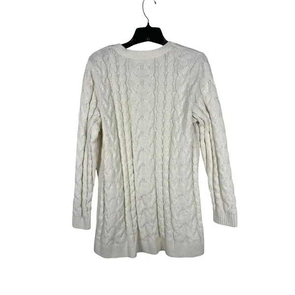 J. Jill Chenille Fisherman Cable Knit Tunic Sweater L Ivory Longline Pullover - Image 2