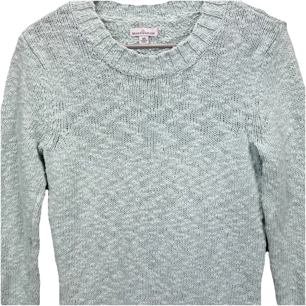LL Bean Signature Blue Green Cotton‎ Ragg Crewneck Pullover Sweater Size XS - Image 3