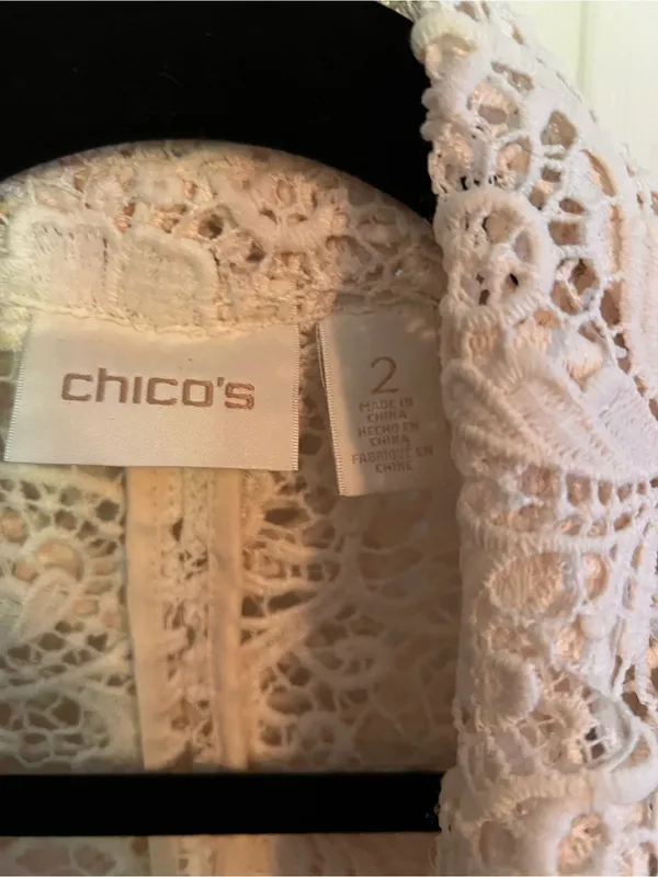Chico's Cream Lace Longline Trench Coat Sz 2 Chicos sizing - Image 4