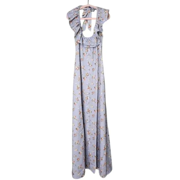 NWT WeWoreWhat Vintage Roses Ruffle Halter Sleeveless Maxi Dress XS Blu Lavender - Image 2