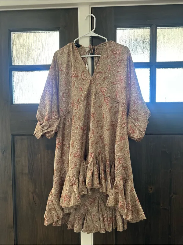 Aakaa Taupe and Rust Paisley Ruffle Dress - Image 2