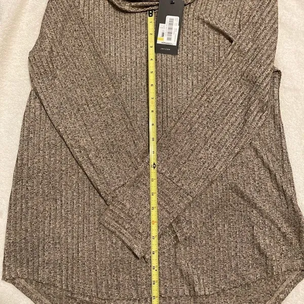 Jones New York NWT szM long sleeve heathered grey tan cowl neck high low tunic - Image 9