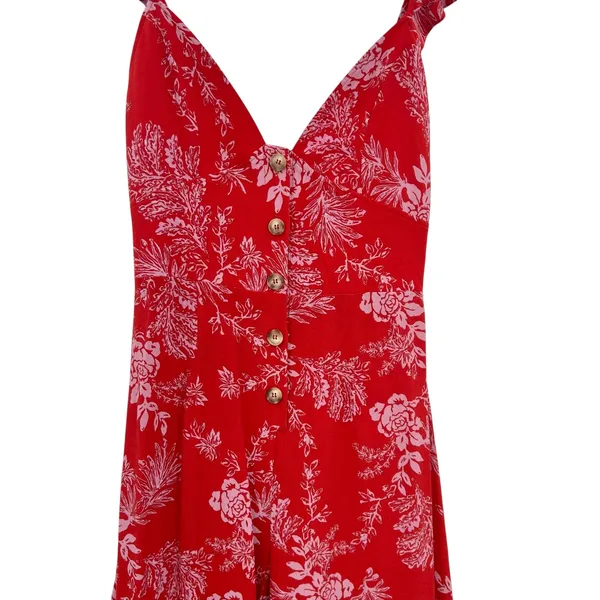 Free People Be The One Jumpsuit Floral‎ Print Button Wide Leg Red Size 4 - Image 6