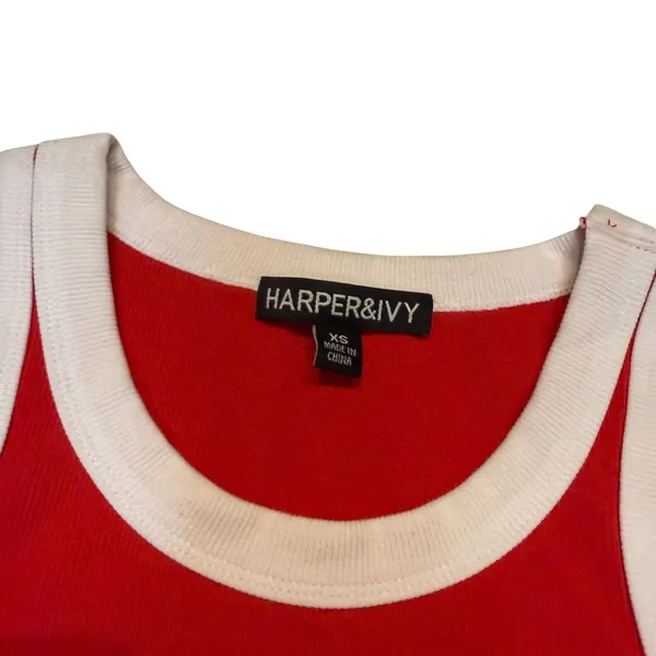 Wellness Club Ribbed Ringer Tank Top Red White Retro‎ Sporty Tennis Prep XS NWT - Image 3