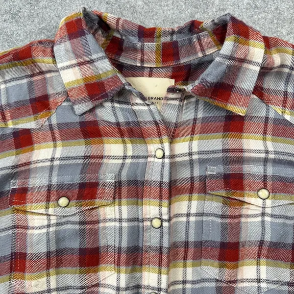 Lucky Brand Plaid Western Pearl Snap Peplum Shirt Red Blue Yellow Rodeo Festival - Image 6