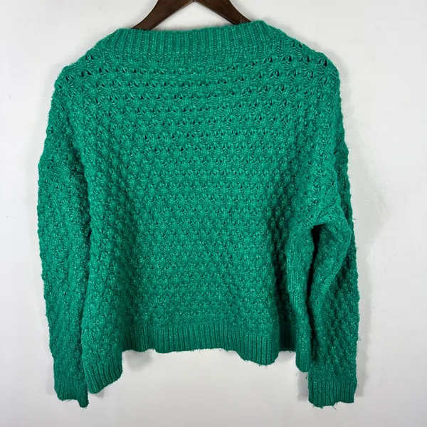 LOFT Chunky Green Pullover Sweater Large Textured Popcorn Knit Forest‎ Fairy - Image 4