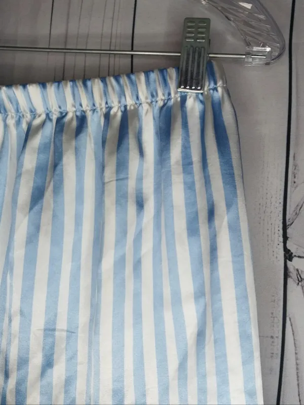 Ekouaer Striped Blue & White Satin Preppy Button-Up Pajama Set - Image 12