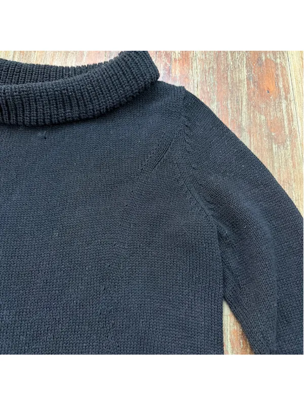 Field Flower Anthropologie Black Chunky Knit Cowl Neck Tunic Sweater Pockets M - Image 6