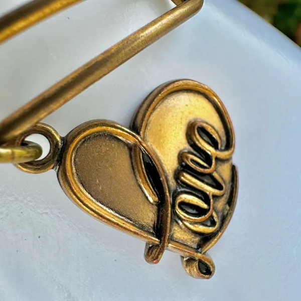 Alex and Ani love charm gold tone bangle bracelet - Image 8
