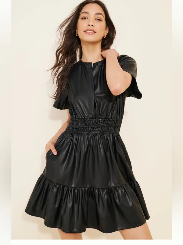 Anthropologie the somerset vegan leather mini dress size small - Image 2