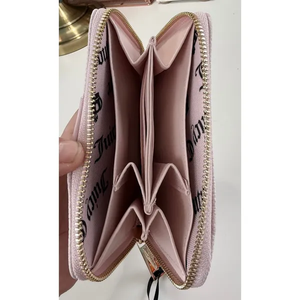 Juicy Couture Overstated Pink Gothic Logo Zip Around Wallet Heart Charm‎ NWT - Image 5