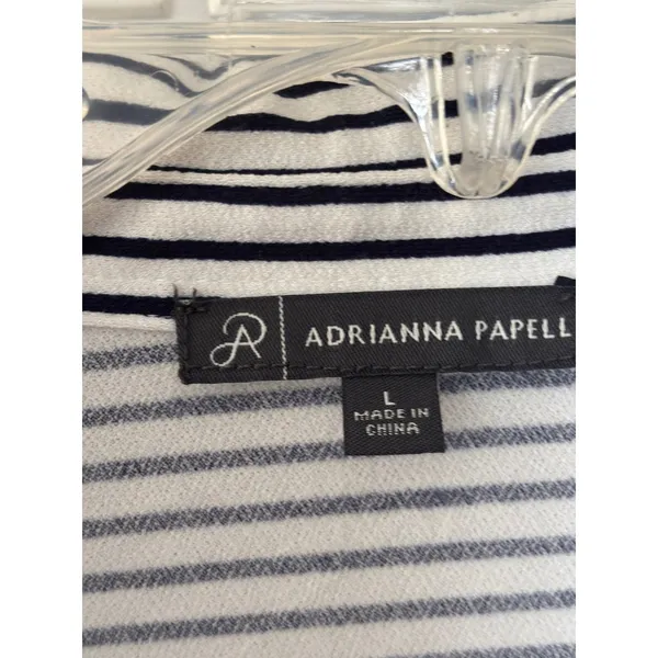 Adrianna‎ Papell Womens Large Navy White Striped Button Down Blouse Long Sleeve - Image 3