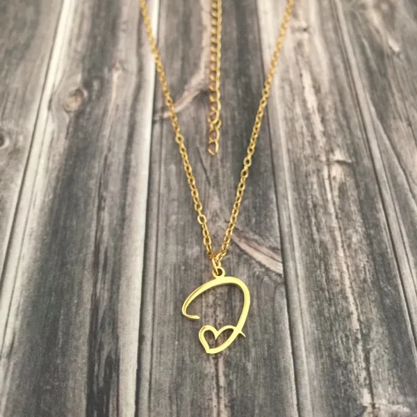 Letter J Cursive Heart Initial Necklace Gold - Image 2