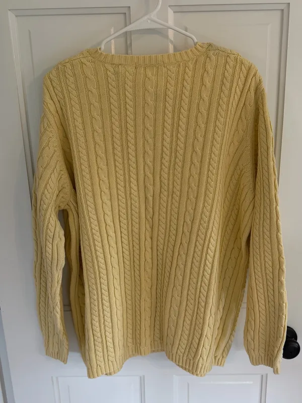 Vintage Valerie Stevens 1X Yellow Cotton Cable Knit Fisherman Sweater - Image 5