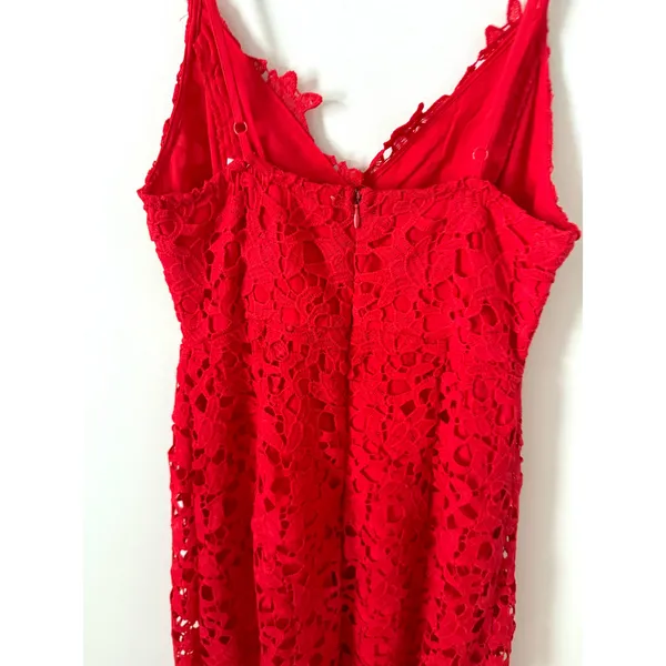 ASTR The Label Lace Adjustable Spaghetti Strap Midi Dress Red Size Small - Image 7