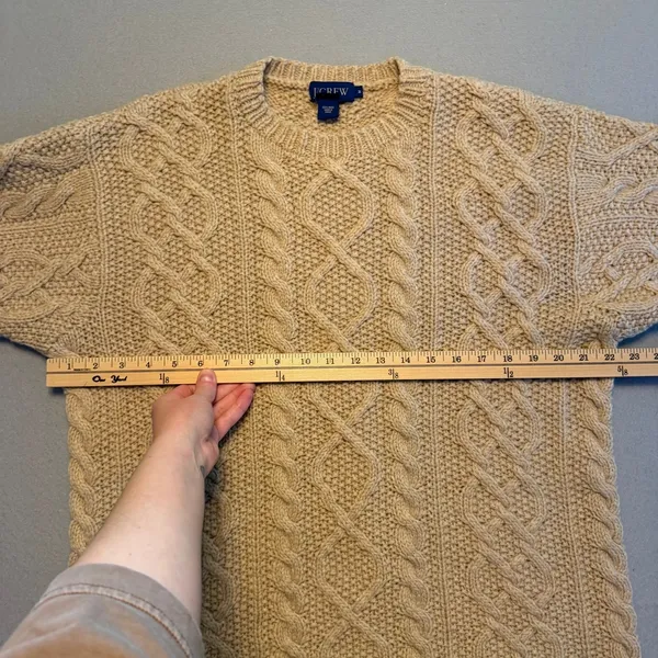 Vintage J.Crew Cable Knit Fisherman Sweater Wool Tan Beige Women Size Medium - Image 6