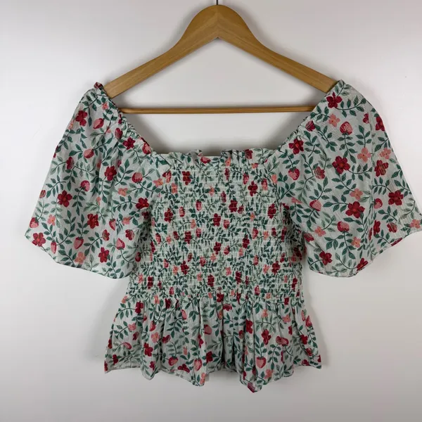 NWT Draper James Deana Smocked Top Strawberry Field XS Cottage Coquette‎ Preppy - Image 4