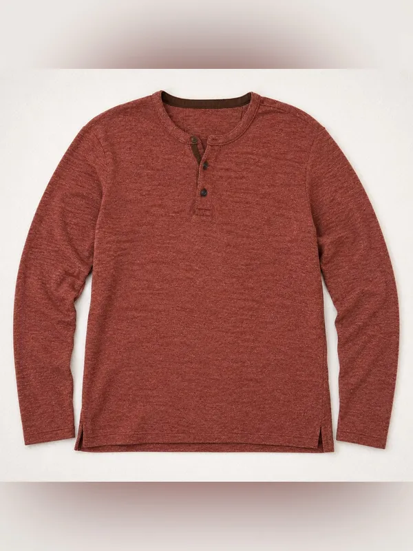 Banana Republic Men’s Large Henley Shirt Rust Red Brown Long Sleeve Lightweight - Image 2
