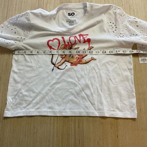 SO Cupid Cherub Angel White Top Eyelet Sleeves Juniors Small Brand New Love - Image 3