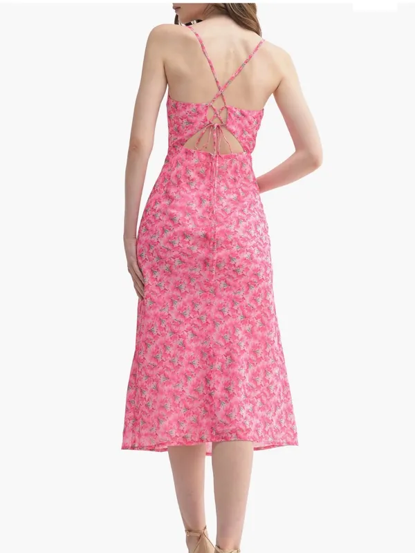 All‎ In Favor Fuschia Floral Midi Dress NEW Small - Image 2