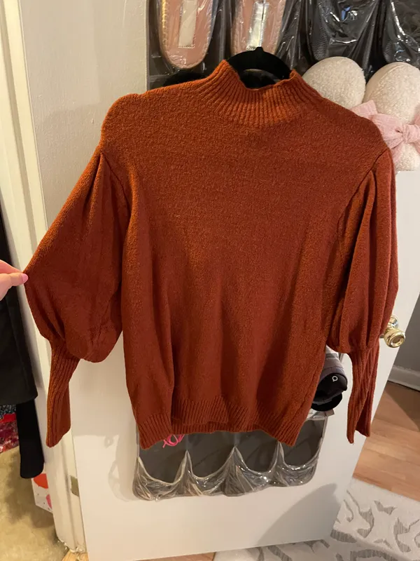 These Three Boutique Brown Puff Sleeve Sweater - Image 3