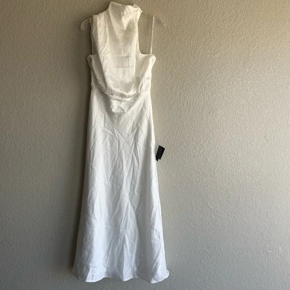 NEW LULUS Distinctive Charm White Satin Asymmetrical Midi Dress SZ XS - Image 9