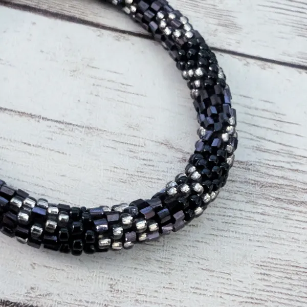 Vintage Bracelet Dark Purple, Black, Clear Beads - Image 5