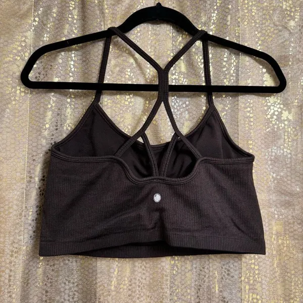 Yogalicious Chocolate Brown Ribbed Long Line Padded Sports bra Large - Image 2