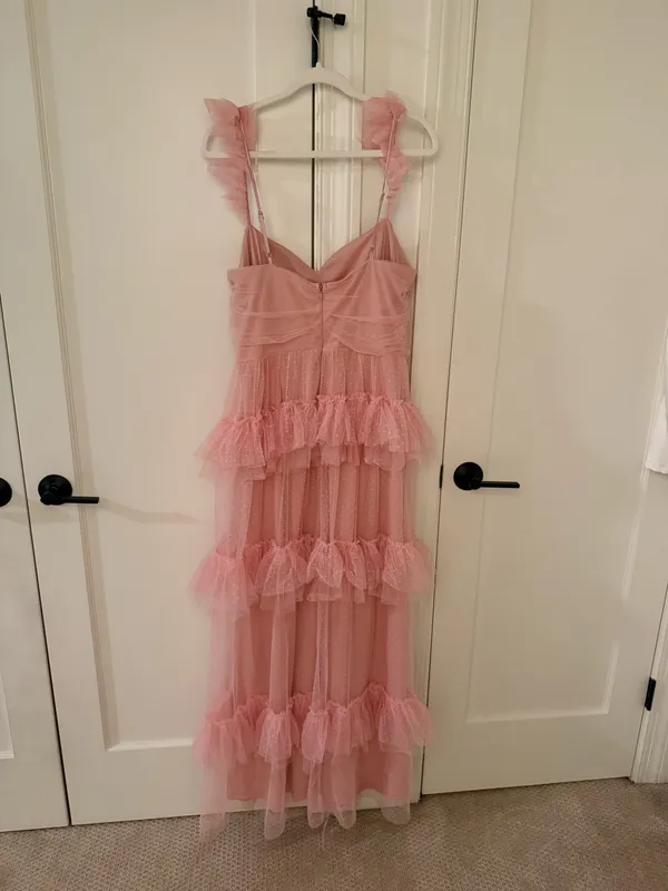 Lulus Pure Radiance Pink Mesh Swiss Dot Tiered Maxi Dress - Image 2
