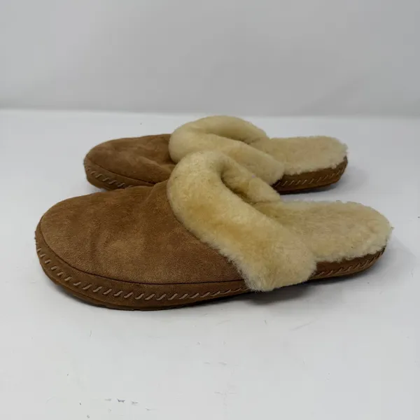 LL Bean Slip on Slide Slipper Scuff Shearling Suede Brown Womens Size 10 - Image 4
