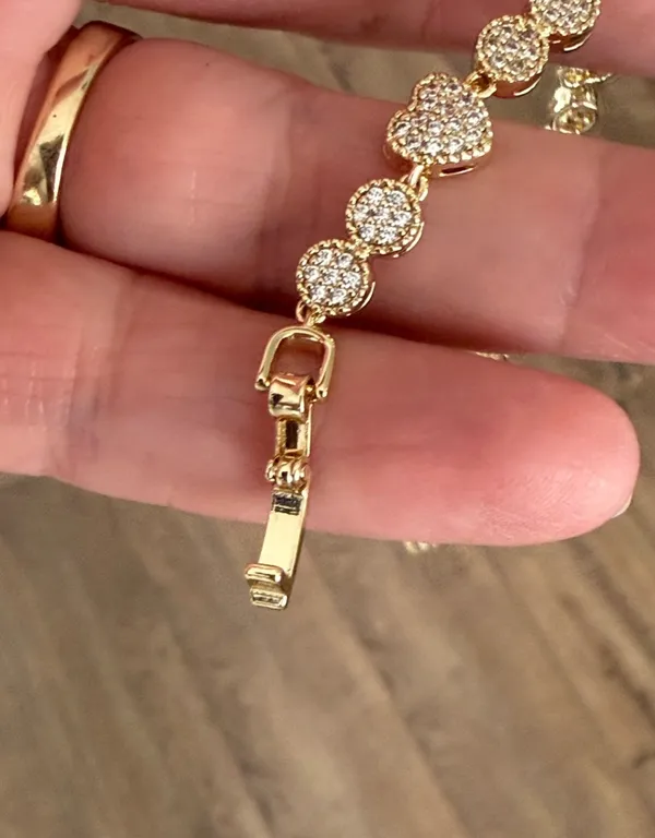 Gold Heart and Round Pavé Bracelet - Sparkling Gold Women’s Bracelet - Image 5