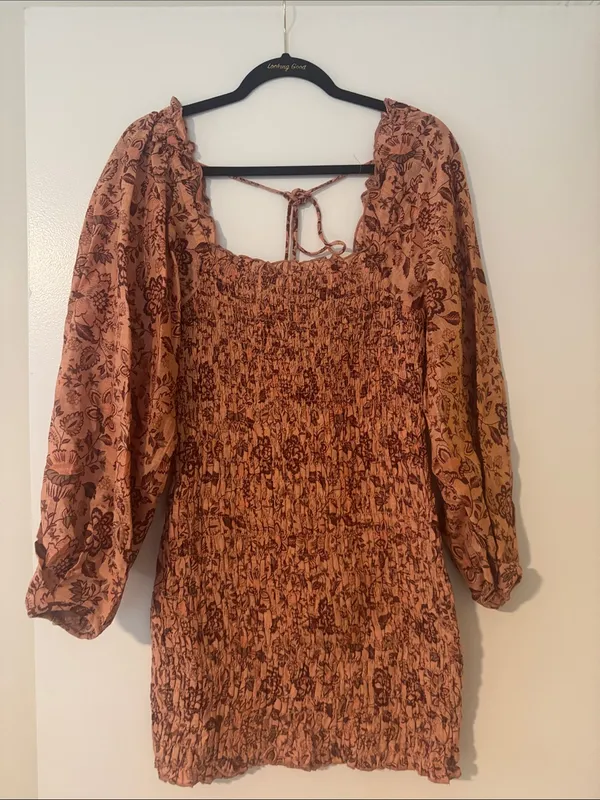 Free People Rust Floral Smocked Mini Dress - Image 5