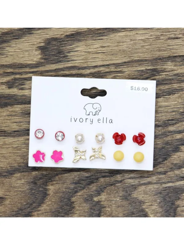 NWT Ivory Ella Floral Rhinestone Stud Earrings Gold / Multi Red Yellow Pink - Image 3