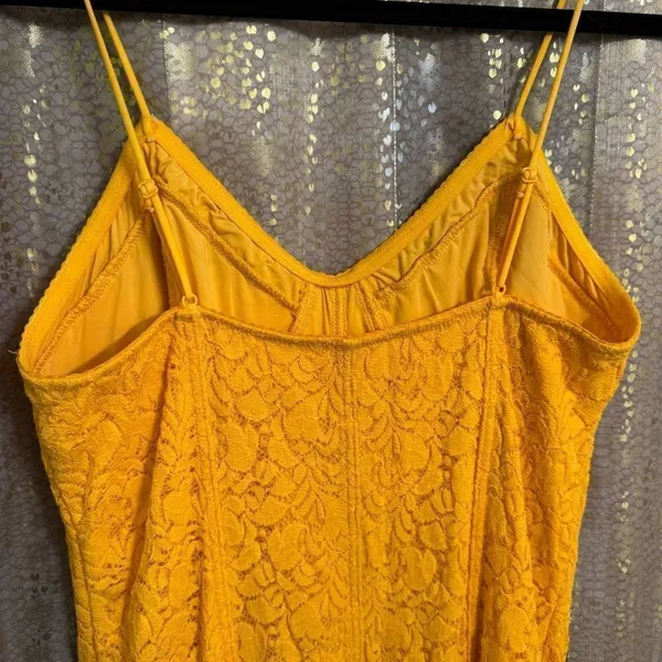 Free People Light Me Up Golden Yellow Floral Lace Slip Bodycon Dress Large - Image 7