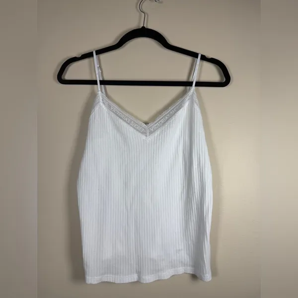 Victoria’s Secret Y2K Style Pointelle Lace Trim White Cami Sz M - Image 4