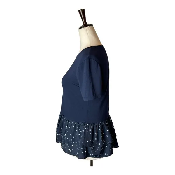 Kate Spade‎ New York Broome Street Tee Women XXS Blue Night Sky Ruffled Peplum - Image 7