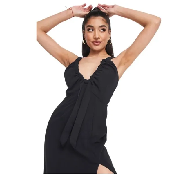 Abercrombie‎ & fitch Cinched Neck Slip Midi Dress black sz S - Image 4