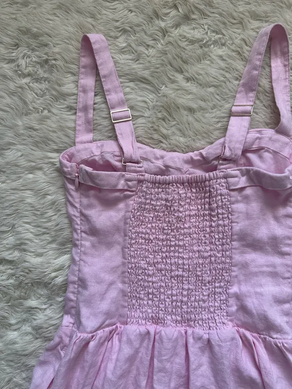 Abercrombie & Fitch Dress 100% Linen Drop Waist Mini Built In Shorts Pink Sz L - Image 5
