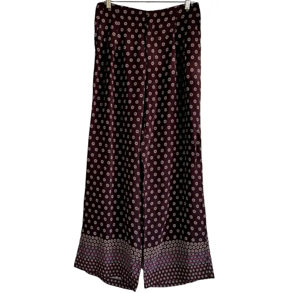 Anthropologie Marsden Wide Leg Pants Pleated Printed Pockets Crimson Red 4 - Image 2