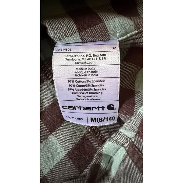 Carhartt Flannel Shirt Size M Blue Plaid Soft Fitted - Image 5