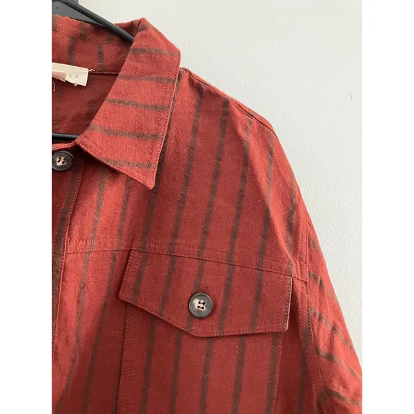Promesa 100% cotton button down shirt Shacket rust brown‎ striped women's medium - Image 2