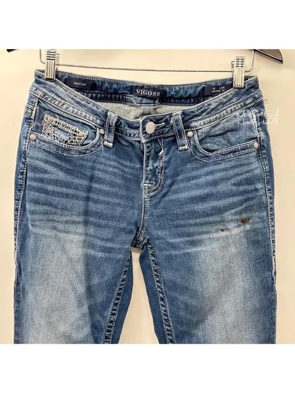 Vigoss Heritage Fit Distressed Sequin Embroidered Bootcut Jeans Size 6 - Image 2