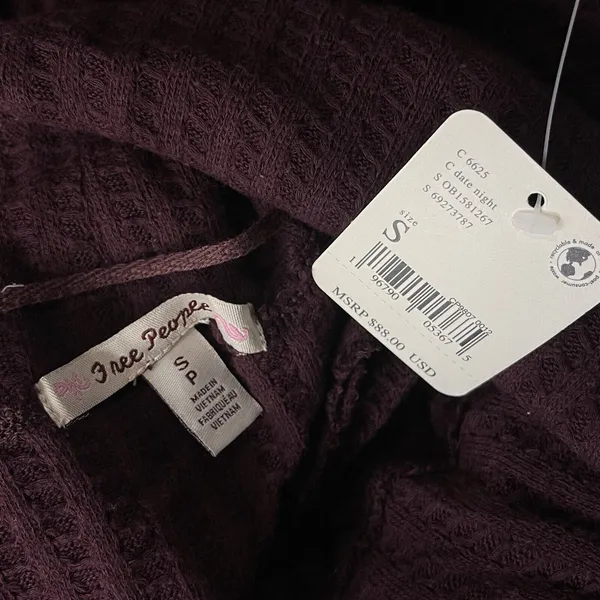 Free People Small Thermal Top Juicy Cowl Neck Split Back Long Sleeve Date Night - Image 12
